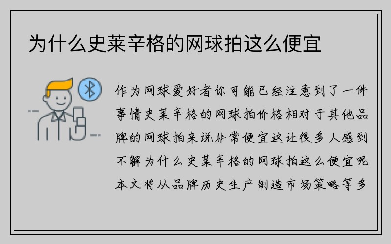 为什么史莱辛格的网球拍这么便宜